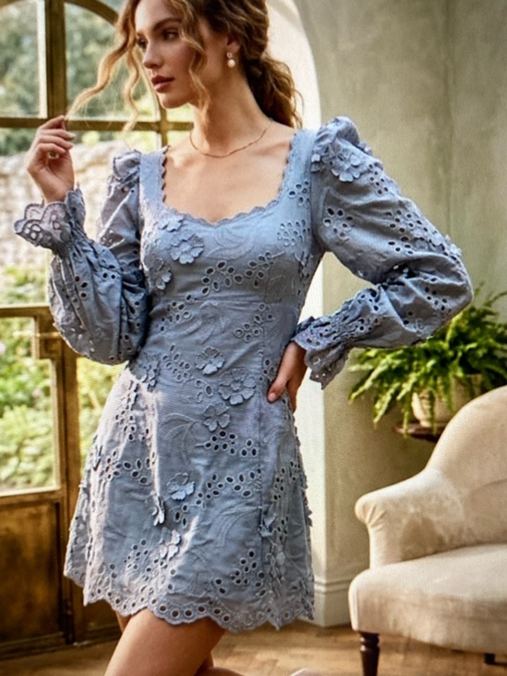 Altar'd State Cottagecore Floral Cutout Lace Balloon Sleeve Dress S694